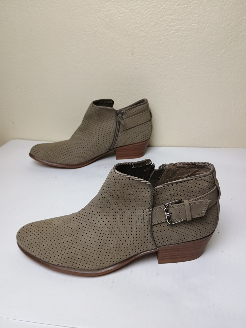 Esprit Talia 7.5M Taupe Perforated Ankle Booties with Buckle Strap